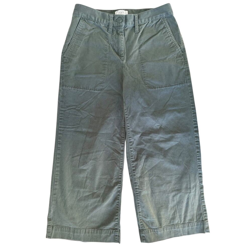 LOFT Outlet Women's Wide Leg Crop Pants Mid Rise Size 4 Olive Gray